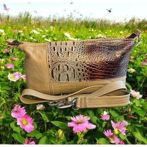 Bamzi Bags Handmade Faux Alligator Leather Purse Crossbody Shoulder Bag Browns